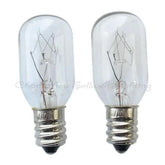 Two clear miniature light bulbs with E12 bases, 110V 10W T20x48 size